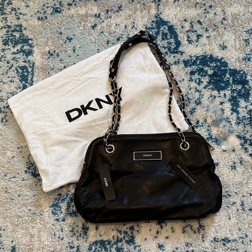DKNY Black Convertible Shoulder Crossbody  Bag with Chain Strap NWT Leather cute